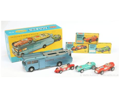 Corgi GS16 Gift Set to include Ecurie Ecosse Racing Car Transporter - light blue with red lettering, brown interior, silver t