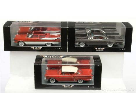 Neo Scale Models (1/43rd scale) group of 3 (1) Chevrolet Bel Air HT Coupe - red, off-white roof, whitewall tyres; (2) Dodge C