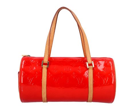 LOUIS VUITTON Handtasche "PAPILLON", Koll. 2004. Vernis Leder Serie in Rot mit naturbelassenem Leder und goldfarbener Hardwar