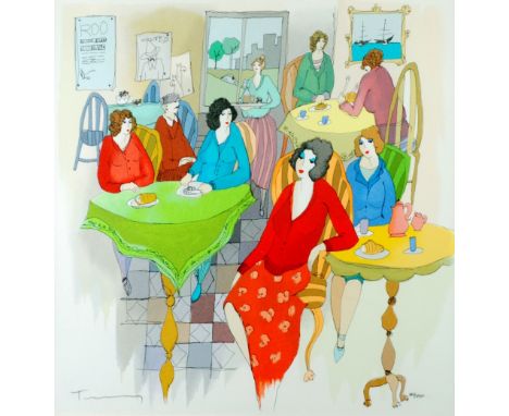 ISAAC TARKAY (1935-2012) ARTIST SIGNED LIMITED EDITION SERIGRAPH 'Cafe Conversations' (361/450)  17 1/2" x 16 3/4" (44.5cm x 