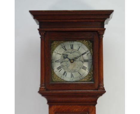 EIGHTEENTH CENTURY OAK LONGCASE CLOCK, signed Peter Bower, Redlinch (1715-1795), the 10" brass dial with silvered chapter rin