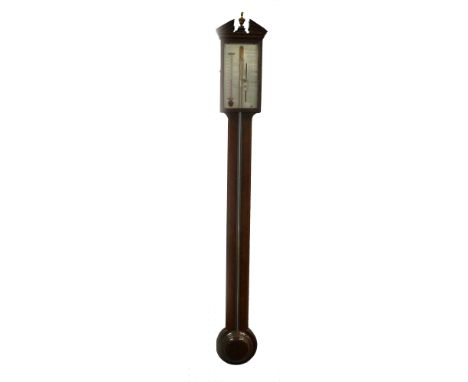 P. LERRA AND CO., SHEFFIELD, NINETEENTH CENTURY MAHOGANY STICK BAROMETER, the signed dial with manual  Vernier and alcohol th