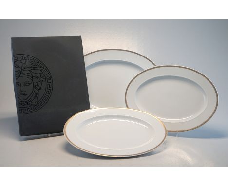 Rosenthal, Versace Gorgona, schwarz-golden Stempelmarke aufglasur: 3 Platten,Medaillon Meandre d´Or,Form IkarusPorzellan mit 