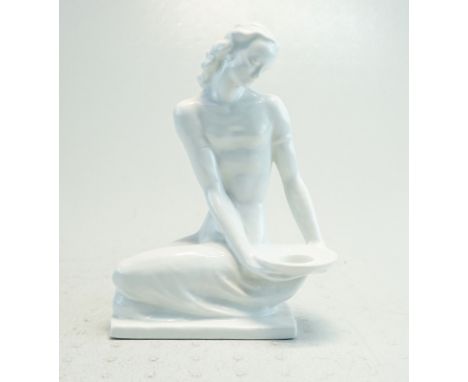 Rosenthal Selb Bavaria, Kunst Abteilung US Zone, Marke 1945-52 unterglasur Grün: Mädchen "Sybil" mit KerzenhalterWeißporzella