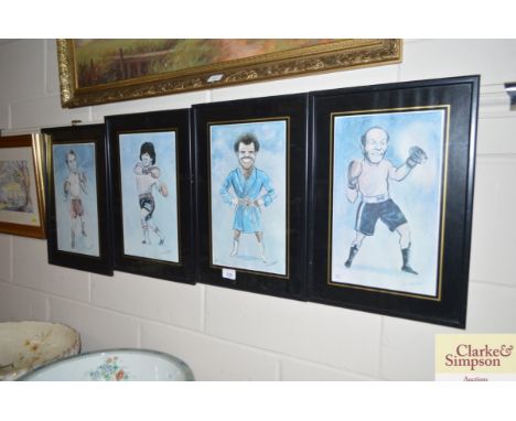 After Tim Holder four vintage prints depicting famous boxers