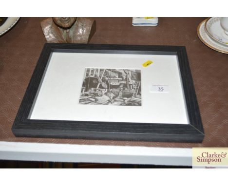 A George Mackay black and white print of Ipswich Docks 