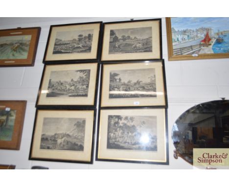 A set of six Victorian black and white hunting prints, after Seymour