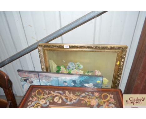 A gilt framed floral print together with one other