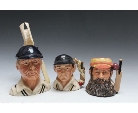 THREE CRICKET THEMED ROYAL DOULTON CHARACTER JUGS CONSISTING OF SPECIAL EDITION - THE HAMPSHIRE CRICKETER D6739,  together wi