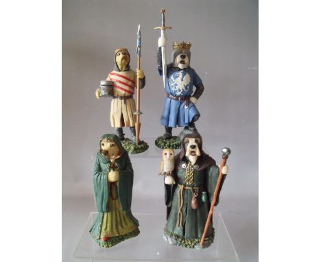 FOUR BOXED LIMITED EDITION ROBERT HARROP 'THE CAMELOT COLLECTION' DOGGIE PEOPLE FIGURES, comprising. Merlin, Sir Lancelot, Gu