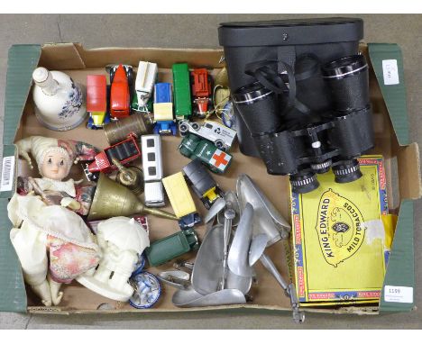 A pair of 10 x 50 binoculars, model vehicles, shoe stretchers and plated flatware, etc. **PLEASE NOTE THIS LOT IS NOT ELIGIBL
