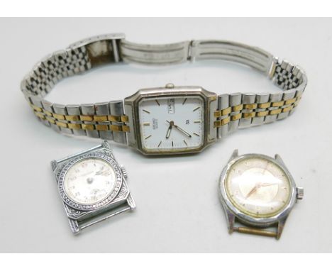 A Seiko Quartz wristwatch, a Medana wristwatch with flip-out movement and a Rotary wristwatch 