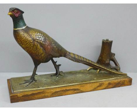 A cold painted table lighter in the form of a pheasant, base 31.5cm 