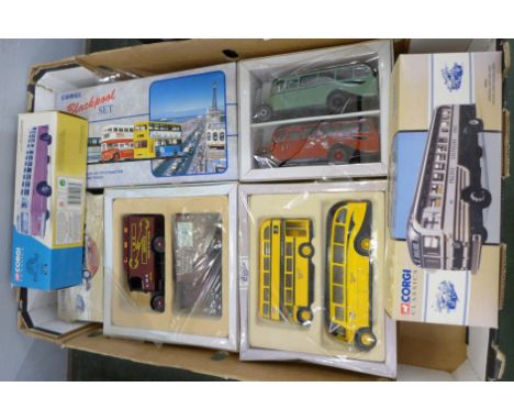 Seven Corgi Commercials and Classics model vehicle sets including Corgi Blackpool Set, boxed 