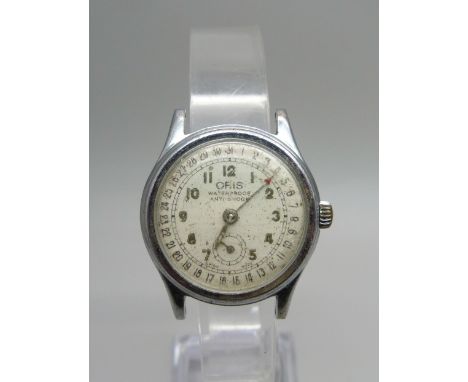 A gentleman's Oris stainless steel, manual wind, waterproof and anti-shock wristwatch, 30mm 