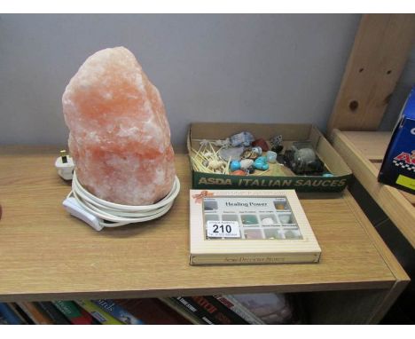 A mineral rock light and a collection of semi precious stones