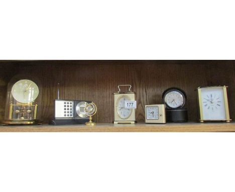 7 assorted clocks including Kundo clock under dome