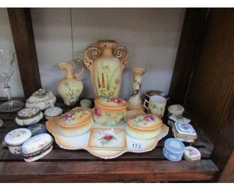 A mixed lot including trinket pots, dressing table set etc