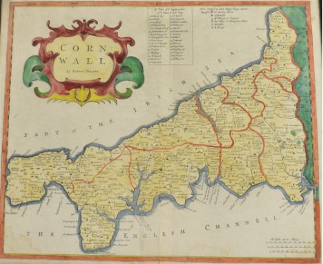 [MAP]. CORNWALL  Morden, Robert (English, c.1650-1703), 'Corn Wall', engraved county map, hand-coloured, 37.5cm x 45cm, frame