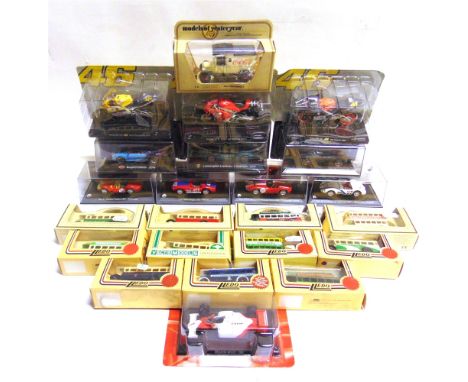 TWENTY-THREE ASSORTED DIECAST MODEL VEHICLES  including seven 1/43 scale super cars and racing cars, each mint or near mint a