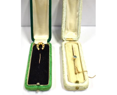 9CT GOLD &amp; PASTE STONE SET BROOCHES One knife edge bar brooch, set with a pale blue paste stone, hallmarked 375 Chester a