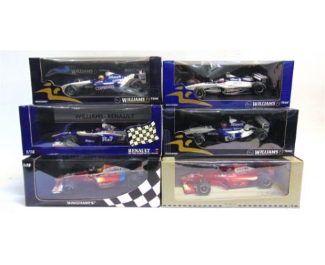 SIX 1/18 SCALE DIECAST MODEL WILLIAMS FORMULA 1 RACING CARS  comprising a Minichamps No.180 000010, B.M.W. FW22, Jenson Butto