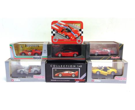 SEVEN 1/43 SCALE DIECAST MODEL CARS  mainly Ferraris, by Detail Cars (3); Box (1); Minichamps (1); Solido (1); and Herpa (1),