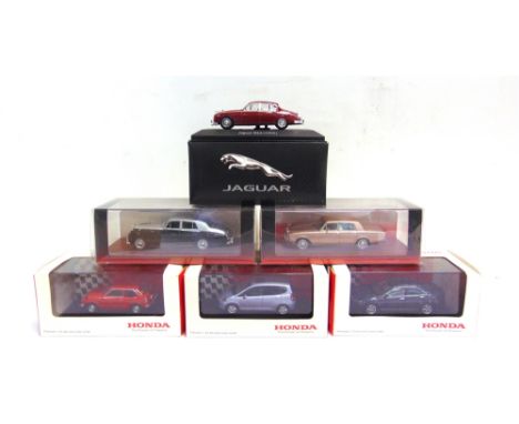 SIX 1/43 SCALE DIECAST MODEL VEHICLES  by True Scale Miniatures (2); Ebbro for Honda (3); and Atlas Editions (1), each mint o