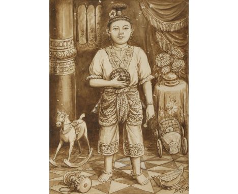 SAYA MYIT (1886-1966) PORTRAIT OF A YOUNG BOY A Burmese painting, ink on paper, signed Myit and dated 28-10-51, together with