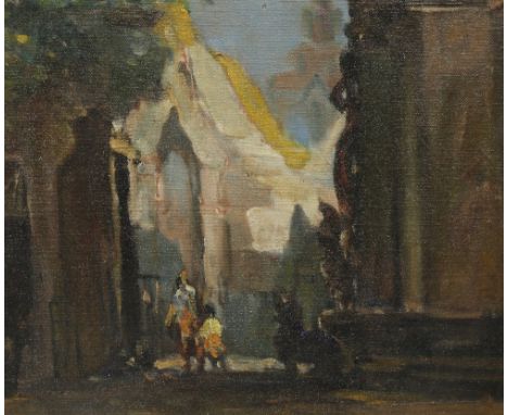 U BOGALAY KYAW HLAING (1914-96) TEMPLE RUINS A Burmese painting, ink and colour on paper, framed and glazed, together with an