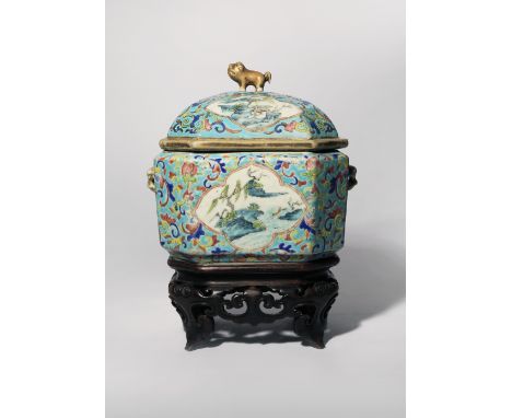 A CHINESE FAMILLE ROSE TURQUOISE-GROUND BOWL, LINER AND COVER 19TH CENTURY The exterior decorated with quatrefoil cartouches 