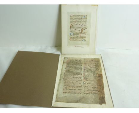 PSALTER LEAF from a 15th century Psalter, manuscript on vellum, decorative capitals & some music; also 2 other items.  (3).