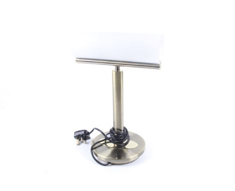 A Lloytron contemporary table lamp. Model L639, with a brass stand and glass shade. Max. H38.5cm