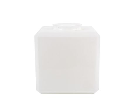 A Deco style opaline milk glass cube lamp shade. With chamfered edges, 10cm fitted neck. 20.5cm x 20.5cm x 20.5cm