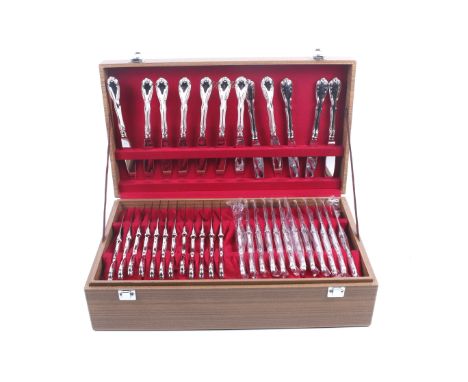 A Noritake silver plated canteen of cutlery. Mostly for twelve, including knives, forks and spoons, in a wooden lined canteen