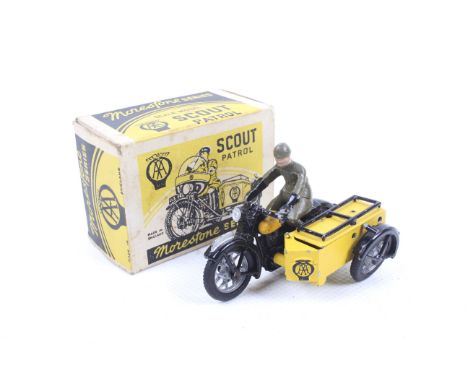 A Morestone series AA scout patrol motorcycle and sidecar. Complete with rider, in original box. 