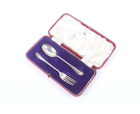 A Victorian silver Old English pattern christening fork and spoon with rat tail backs. Mark of R F Mosley & Co, Sheffield 193