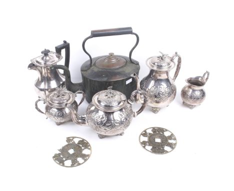 A collection of silver plate including a round-baluster four piece tea and coffee service. A Mappin & Webb Prince's plate obl