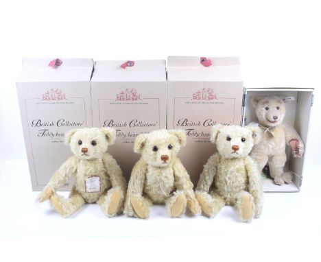 Eight modern Steiff teddy bears. Including three British Collectors 2003, 36cm, boxed; a replica 'Snap Dicky 1936 Blond 32, b