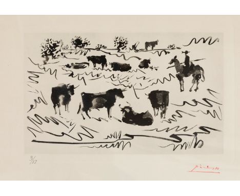 PABLO PICASSO (Malaga, 1881 - Mougins, France, 1973)."Tauromaquia", 1957.Aquatint on paper. Copy 3/12.Editorial Gustavo Gili 