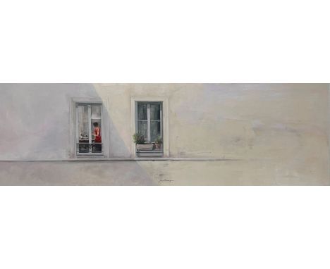 JAVIER RODRÍGUEZ PÉREZ (Cantillana, Seville, 1986)."Light in the windows".Oil on wood.Signed in the lower central area.Measur