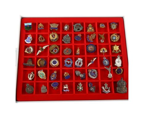 A collection of 48 military badges and sweetheart brooches, some silverMost in good condition, some enamel loss to a few badg
