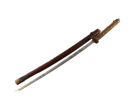 A World War II period Japanese officers sword, with leather covered scabbard, length 106cmOverall good condition, loose guard