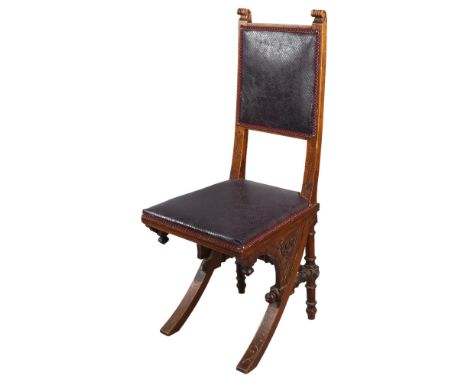 A late Victorian, Italian side chair in the manner of Bugatti, reptile embossed leather upholstery, height 100cmHistoric repa