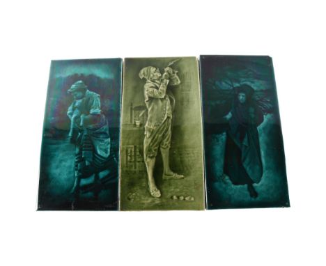 A set of 3 Sherwin & Cotton dark green glaze ceramic tiles, 30cm x 15cm (3)Small chips at the top corner of 2 tiles and gener