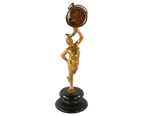 A 19th century novelty clock, supported by gilt-metal figure, height 27cmGilding on figure is chipped 