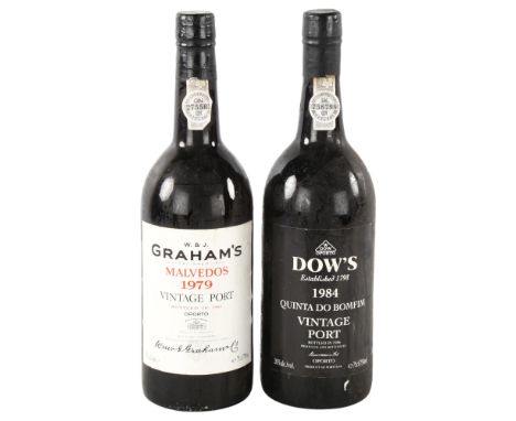 2 bottle of vintage port, Graham's Malvedos 1979, Dow's 1984levels to low neckcapsules in good condition 