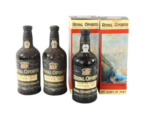 4 bottles of vintage port, 1967 Royal Oporto, 2 in original boxCapsules intact, levels high shoulder or low neck 