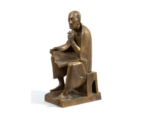 Gerhard Marcks, Albertus Magnus (Modell II)Bronzeplastik. Höhe 87 cm. Auf dem Sitz links signiert mit dem Künstlersignum und 
