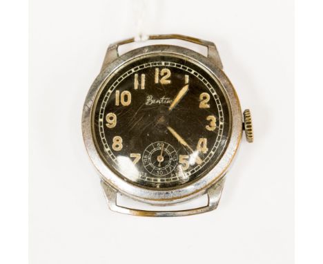 A Bentima military style wristwatch, black enamel dial with cream Roman numerals, without strap